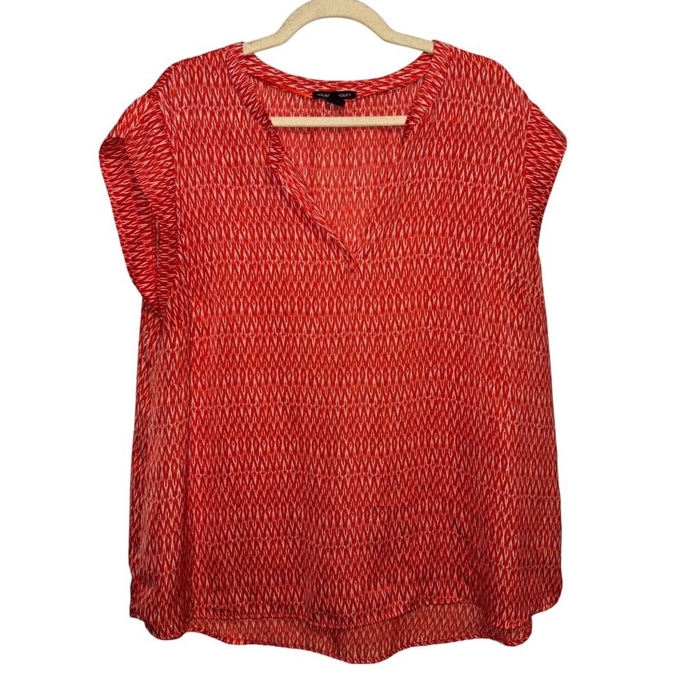 Hilary Radley Red & White Geometric Print V-Neck Blouse XXL